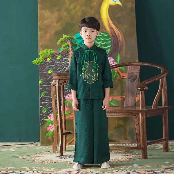 Традиционный китайский Топ и штаны Hanfu, костюмы для мальчиков, детский сказочный костюм для косплея, костюм народного танга, комплекты с длинным рукавом HFT022