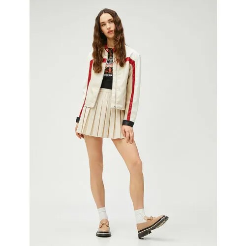 Кожаная куртка KOTON, размер 36, light beige