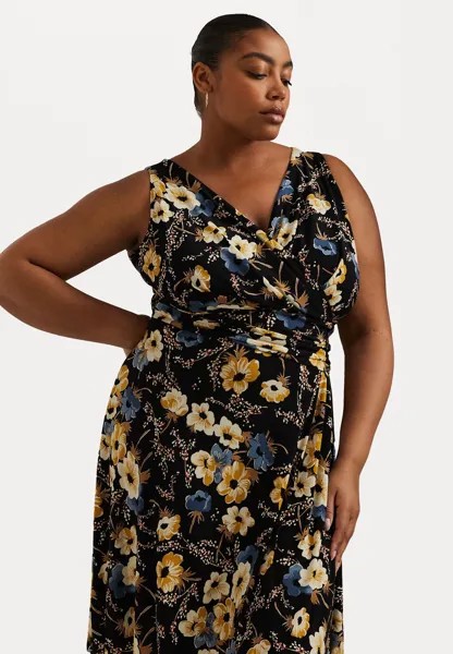 Легкое платье FLORAL SURPLICE JERSEY SLEEVELESS DRESS Ralph Lauren, черный