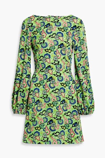 Креповое платье мини Bonnie с открытой спиной и цветочным принтом Rhode, ярко зеленый