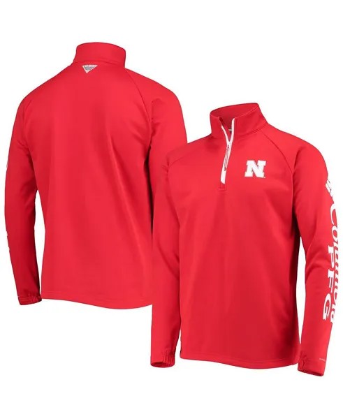 Мужская куртка scarlet nebraska huskers terminal tackle fleece raglan omni-shade с молнией на четверть Columbia