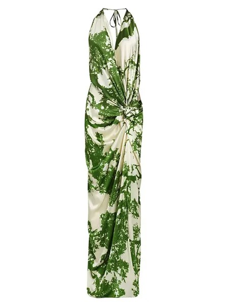 Платье Jazmin из смесового шелка с воротником халтер Silvia Tcherassi, цвет green cyprus