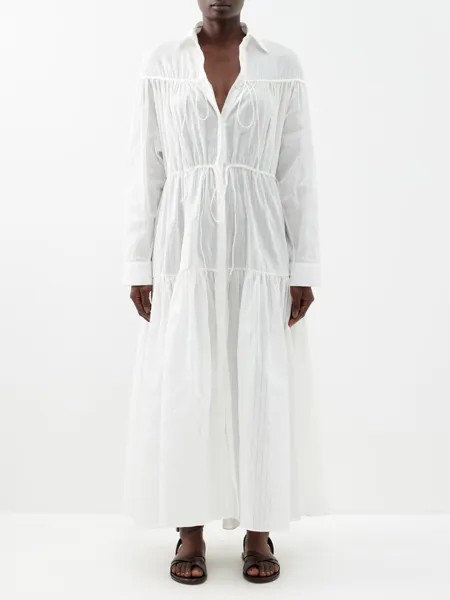 Платье макси из органического хлопка в полоску из вуали Matteau, белый