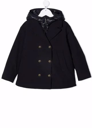 Moncler Enfant двубортное пальто со стеганым капюшоном
