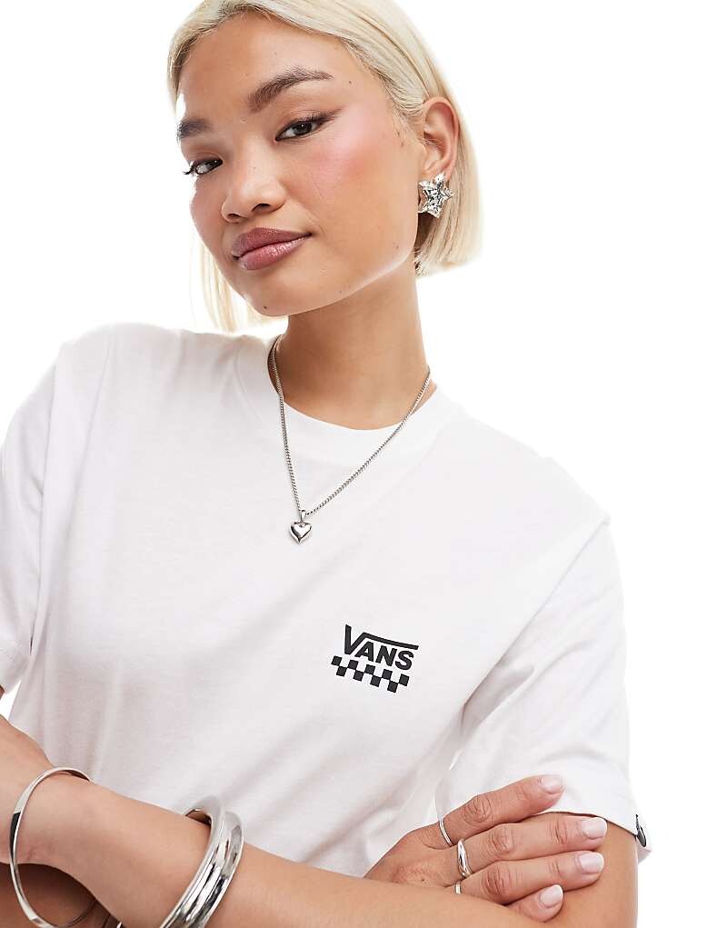 Белая футболка Vans с короткими рукавами и логотипом в виде шахматной доски на левой груди