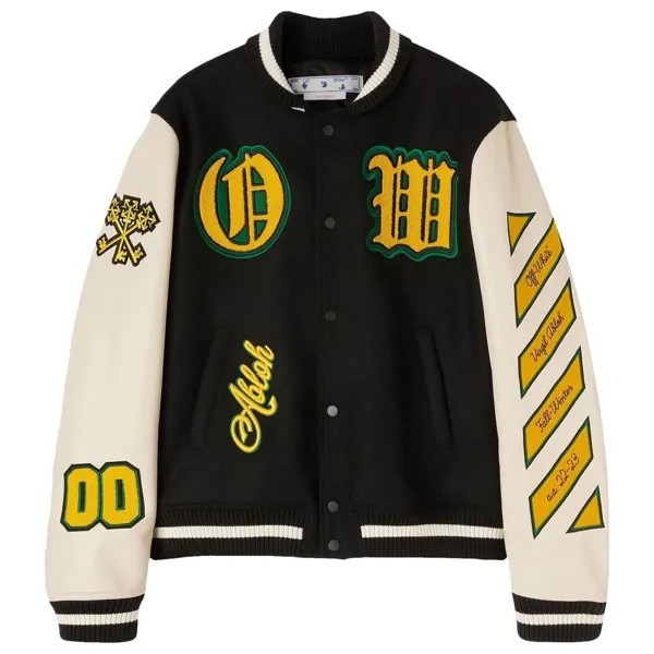 Бомбер Off-White Graphics Leather Varsity, черный/желтый