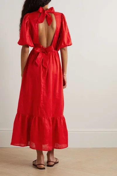 FAITHFULL THE BRAND льняное платье миди Romilla с открытой спиной, красный