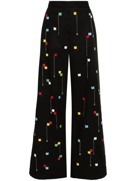 Широкие брюки с вышивкой бусинами MSGM, черный