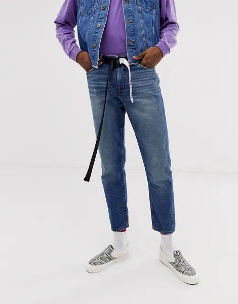Черный узкий тканый ремень с надписью ASOS DESIGN