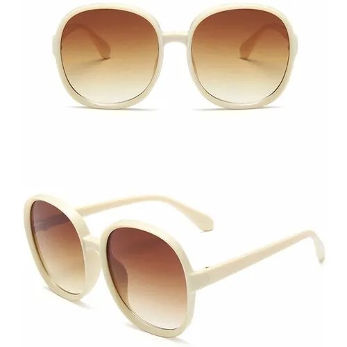 Солнцезащитные очки , круглые, оправа: пластик, с защитой от УФ, для женщин, белый