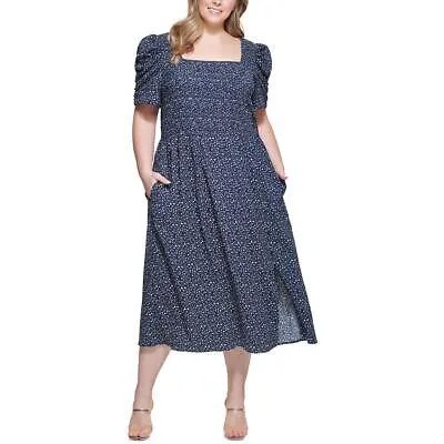 Женское длинное летнее макси-платье DKNY темно-синего цвета с принтом плюс 14 Вт BHFO 7249