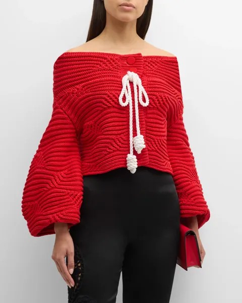 Кардиган вязанной косой вязки Magalie с открытыми плечами Hellessy, цвет Red Snail