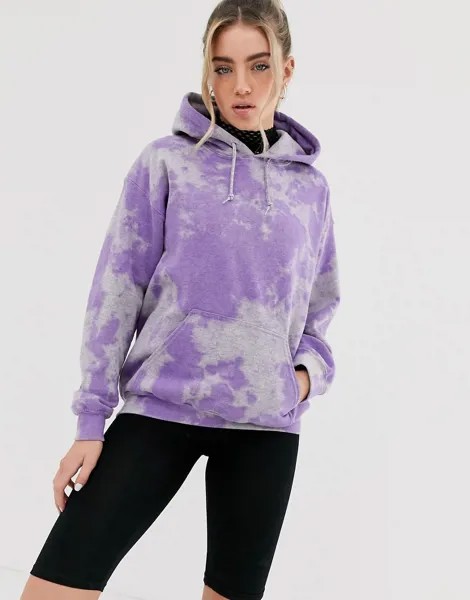 Oversize-худи с эффектом тай-дай и принтом на спине New Girl Order-Фиолетовый