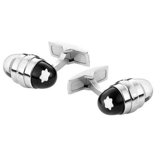 Запонки Montblanc, нержавеющая сталь, родирование, подарочная упаковка, черный, серебряный