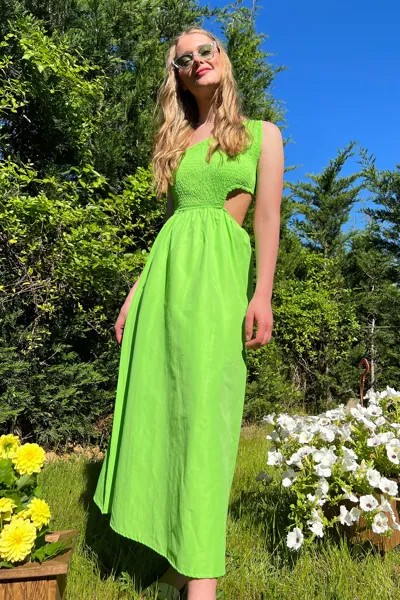 Женское зеленое длинное платье на одно плечо с заниженной талией Trend Alaçatı Stili, зеленый