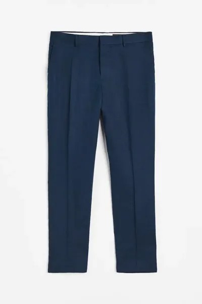 Брюки H&M Slim Fit Linen Suit, тёмно-синий