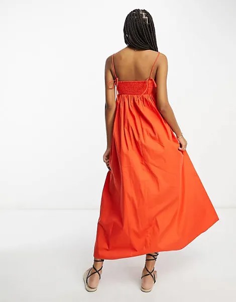 Красный хлопковый сарафан миди со складками и грудью ASOS DESIGN