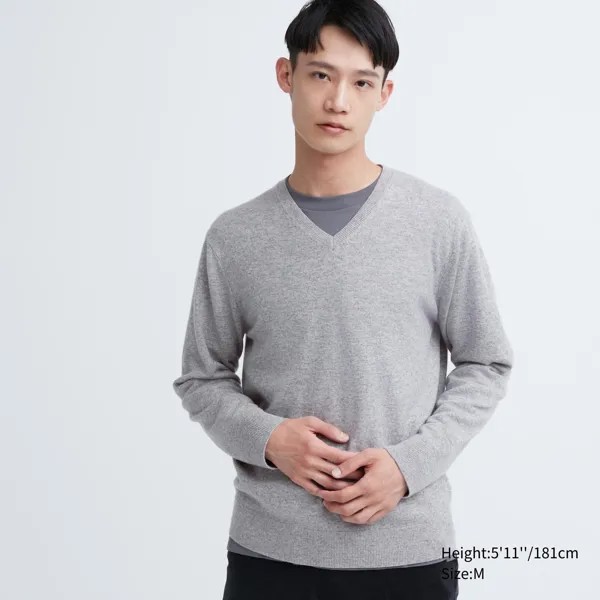Джемпер Uniqlo мужской с v-образным вырезом из кашемира, серый