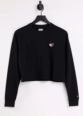 Черный свободный укороченный лонгслив с логотипом в виде флага Tommy Jeans-Черный цвет