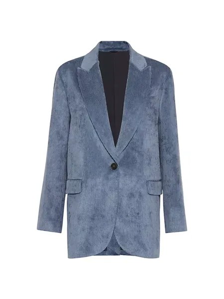 Чеканный вельветовый пиджак с монили Brunello Cucinelli, синий