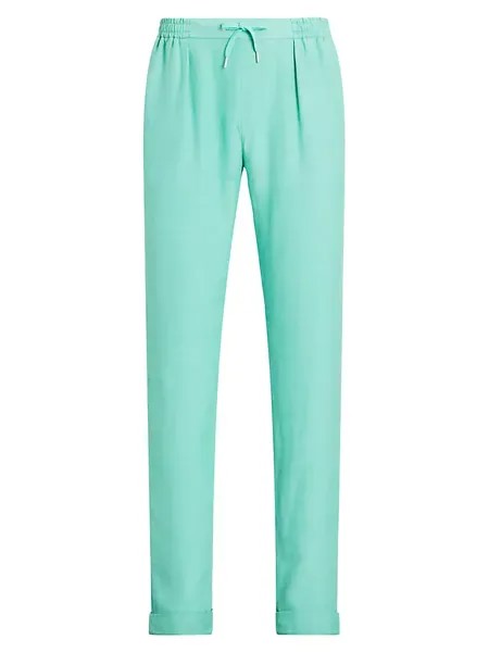 Прямые брюки из шелка и льна с завязками Ralph Lauren Purple Label, цвет seaglass blue