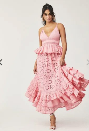 Платье макси с баской и кружевом в стиле рококо, с кружевными люверсами, размер L 767 долларов США
