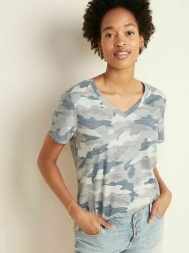 NWT Old Navy Soft EveryWear Футболка с v-образным вырезом и принтом, синяя камуфляжная женская футболка SM