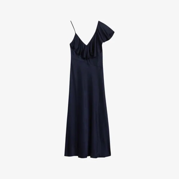 Атласное платье миди keomi с v-образным вырезом и оборками Ted Baker, синий
