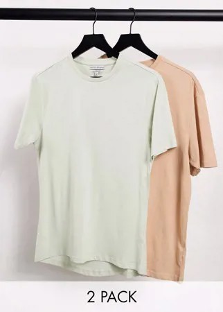 Набор из 2 облегающих футболок светло-бежевого и шалфейно-зеленого цвета Another Influence-Многоцветный