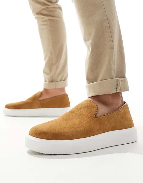 Walk London – Robbie Weave – Светло-коричневые замшевые слипоны