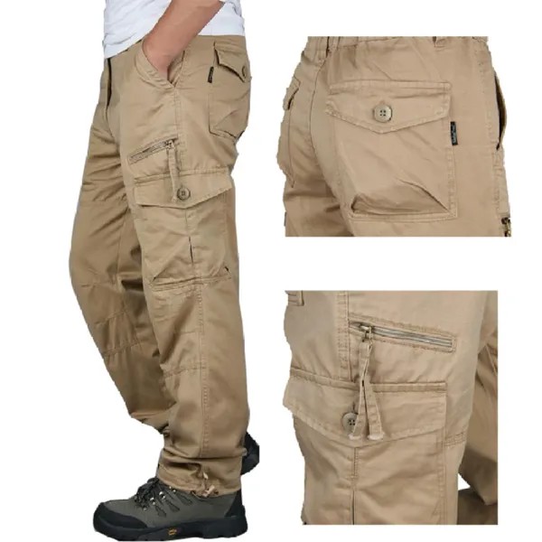 Мужские уличные брюки-карго из хлопка с несколькими карманами
