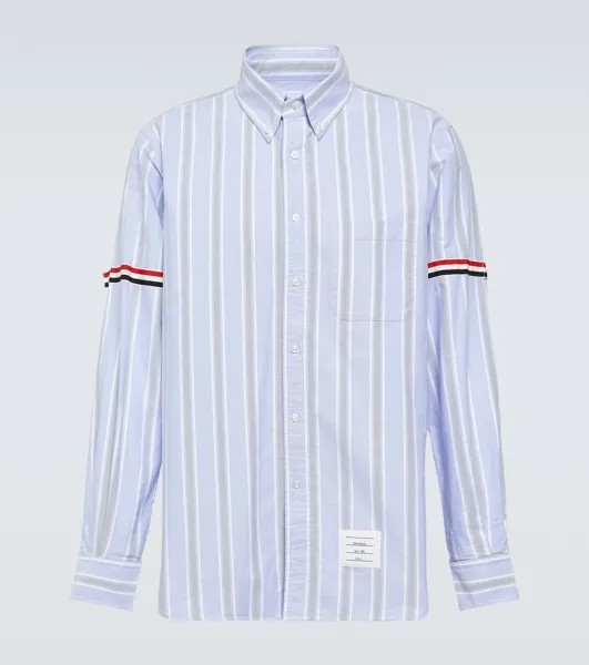 Полосатая рубашка в крупный рубчик с повязками на рукавах Thom Browne, синий