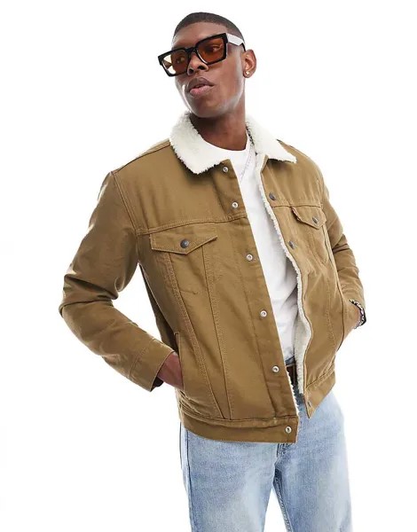 Куртка дальнобойщика Levi's Type 3 из коричневой парусины с подкладкой из флиса из шерпы