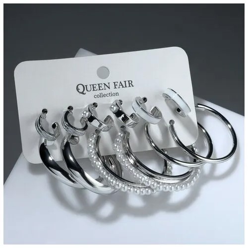 Серьги пусеты Queen Fair, пластик, белый, серебряный