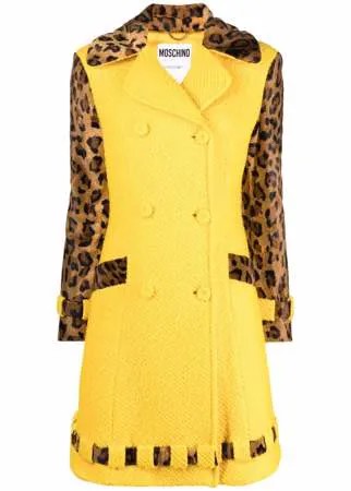 Moschino двубортное пальто с леопардовым принтом
