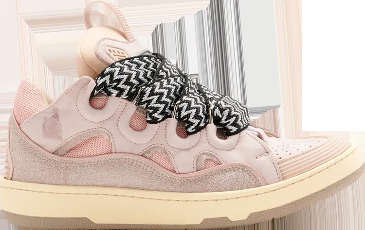 Кроссовки Lanvin Curb Leather and Glitter Sneakers Pale Pink, розовый
