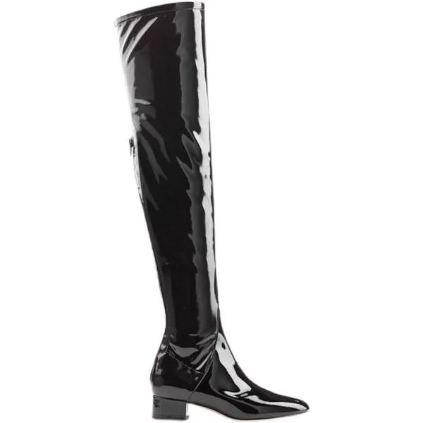 Женские сапоги выше колена, черные, красные, персиковые Кожаные ботфорты на квадратном каблуке 3 см с круглым носком, сапоги В рыцарском стиле