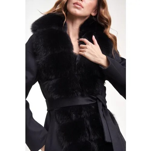 Пальто  EKATERINA ZHDANOVA, демисезон/зима, шерсть, силуэт прямой, укороченное, размер 42/44/164-172, черный
