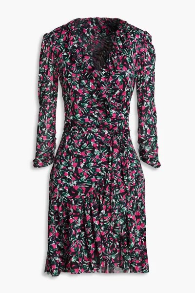 Платье мини Paloma из эластичной сетки с оборками и цветочным принтом DIANE VON FURSTENBERG, фуксия