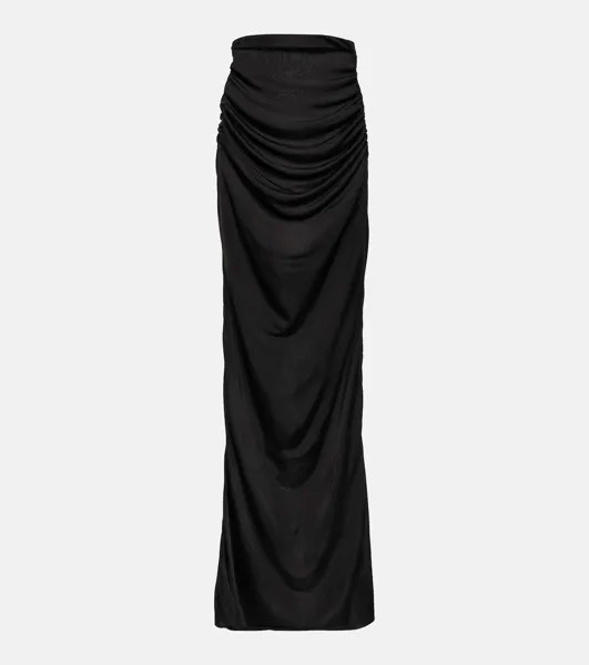 Атласная юбка макси со сборками и высокой посадкой Saint Laurent, черный