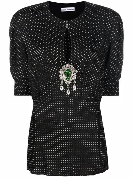 Paco Rabanne crystal-embellished dot-print blouse
