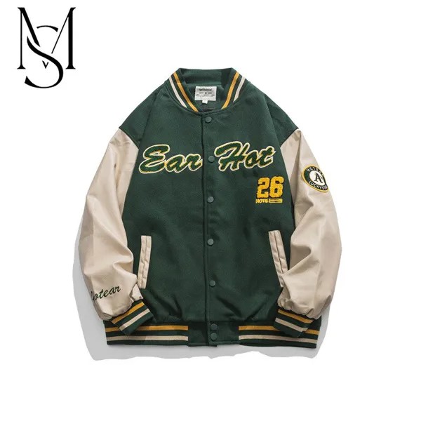 Японская винтажная бейсбольная куртка, Мужская куртка, свободная спортивная куртка для влюбленных, мужская повседневная куртка в стиле пэчворк