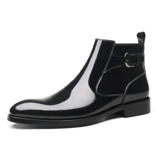 Модные черные деловые мужские классические туфли, лакированные кожаные ботинки челси, мужские ботильоны с пряжкой