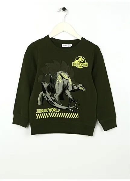 Толстовка цвета хаки для мальчика NMMJOVAN JURASSIC SWEAT UNB VDE Name İt, хаки