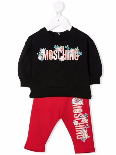 Moschino Kids комплект из толстовки и брюк с цветочным принтом и логотипом