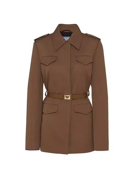 Однобортный пиджак из габардина Prada, коричневый