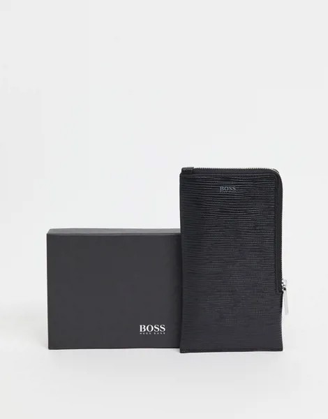 Черный кошелек на шею с логотипом BOSS