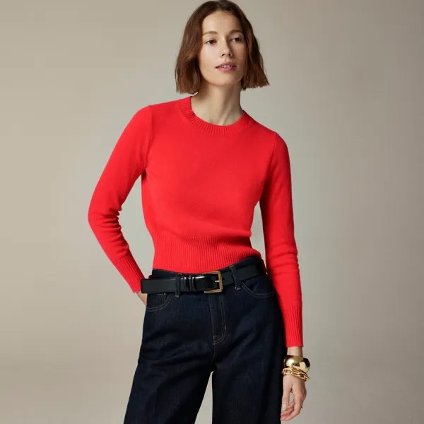 Кашемировый укороченный свитер с круглым вырезом J.Crew, красный