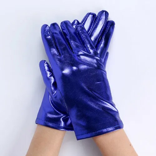 Карнавальнеый аксессуар- перчатки , цвет синий металлик, искусственная кожа, 