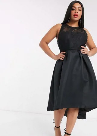 Черное атласное платье Chi Chi London Plus-Черный